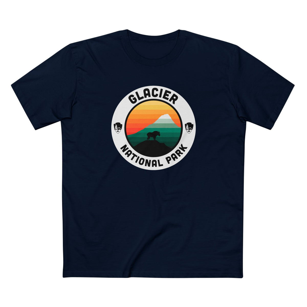 Glacier National Park T-Shirt - Round Badge Design in Navy