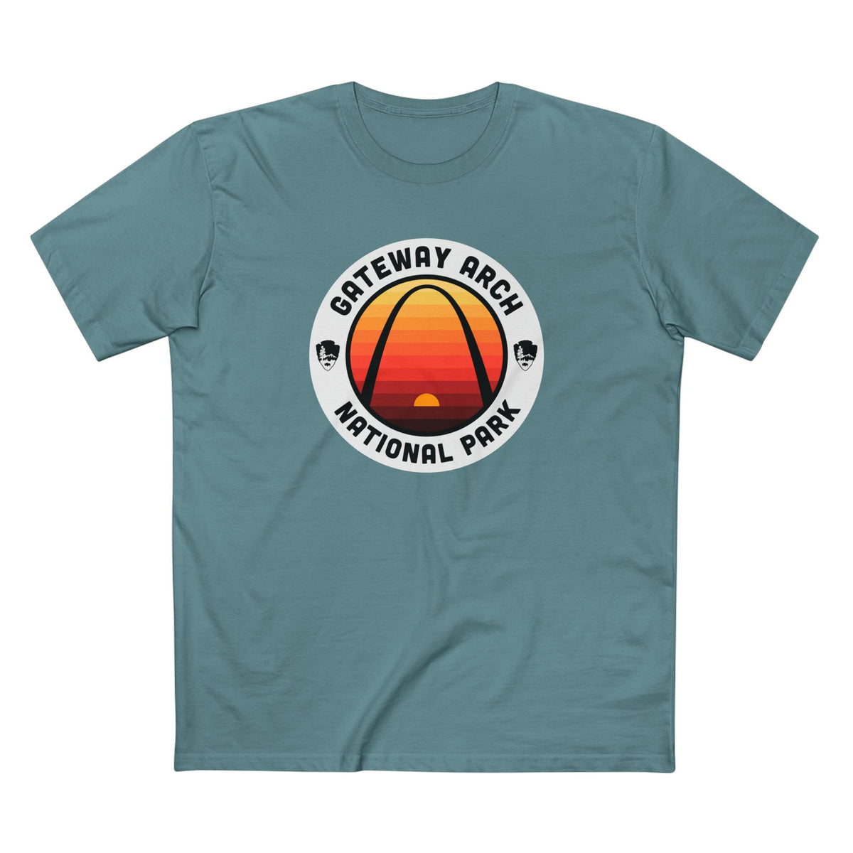 Gateway Arch National Park T-Shirt - Round Badge Design in Slate Blue