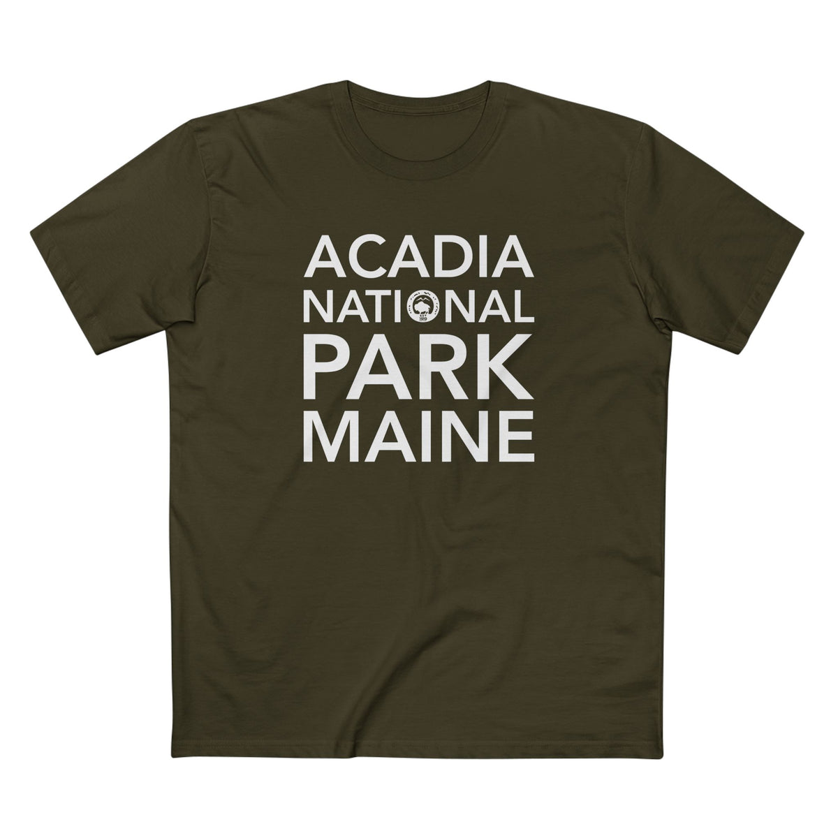 Acadia National Park T-Shirt Block Text in Army