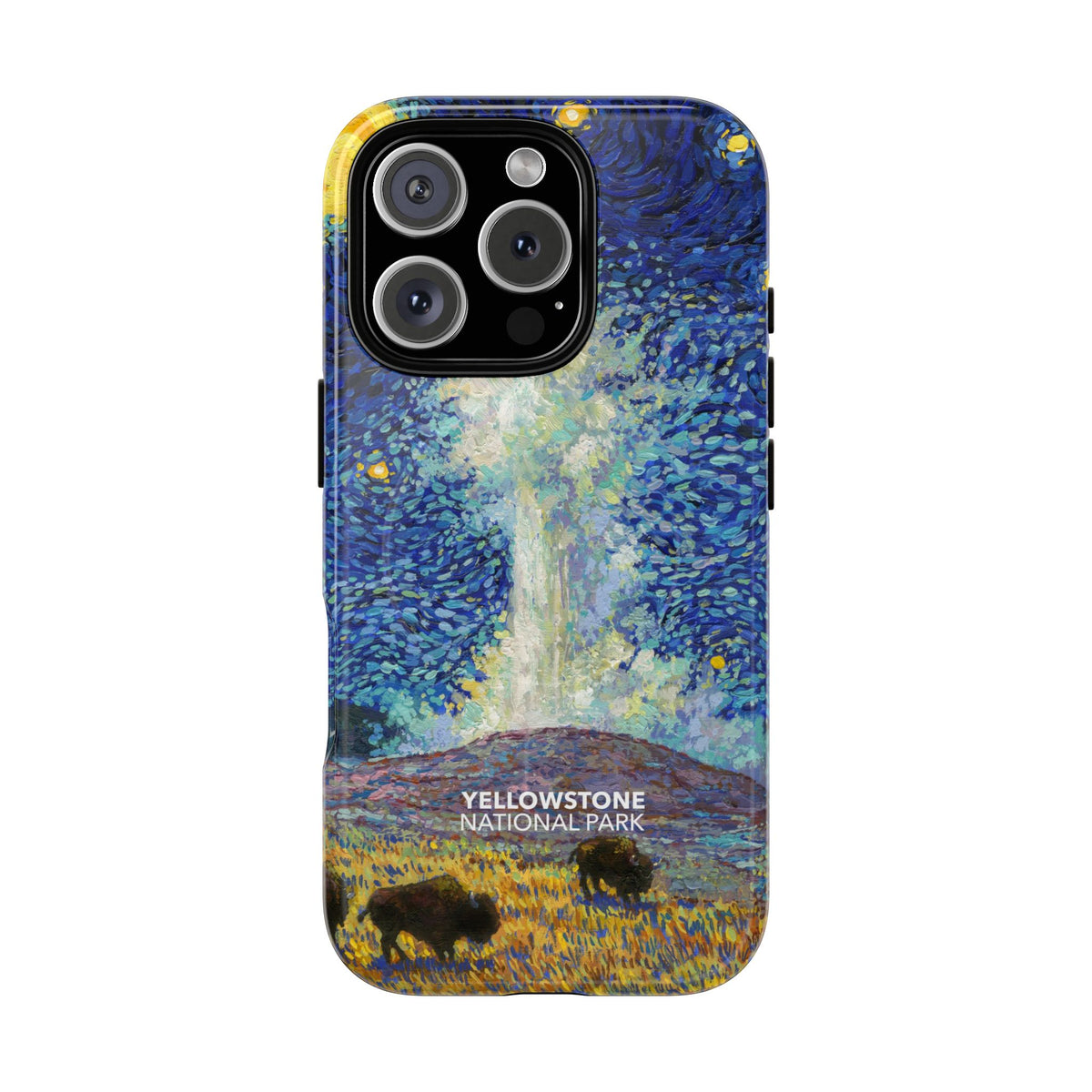 Yellowstone National Park iPhone Case with MagSafe - Old Faithful Starry Night