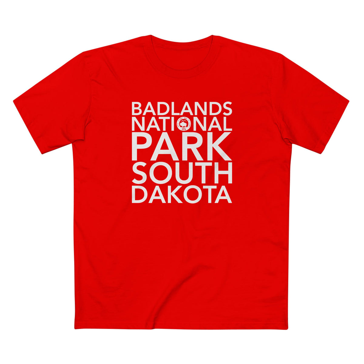 Badlands National Park T-Shirt Block Text in Red