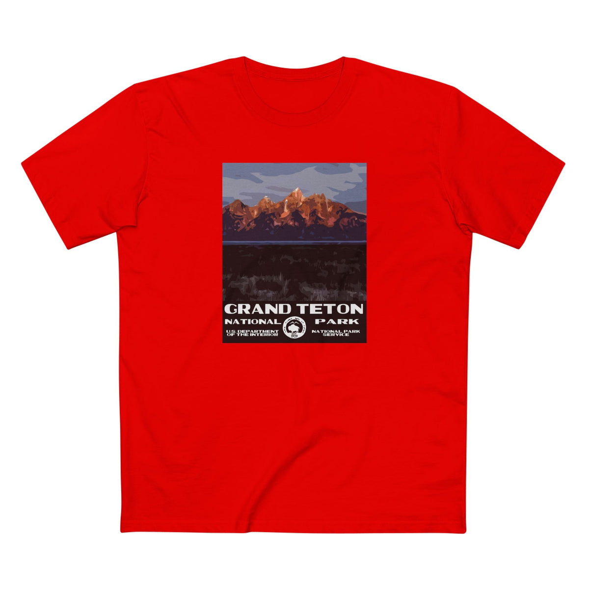 Grand Teton National Park T-Shirt - Moulton Barn WPA in Red