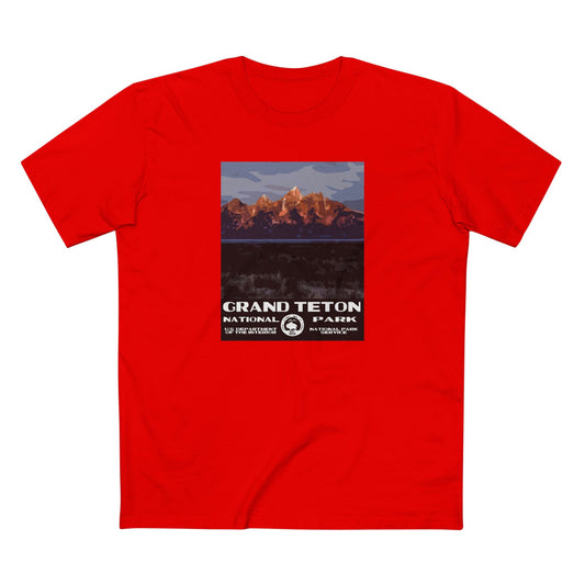 Grand Teton National Park T-Shirt - Moulton Barn WPA in Red