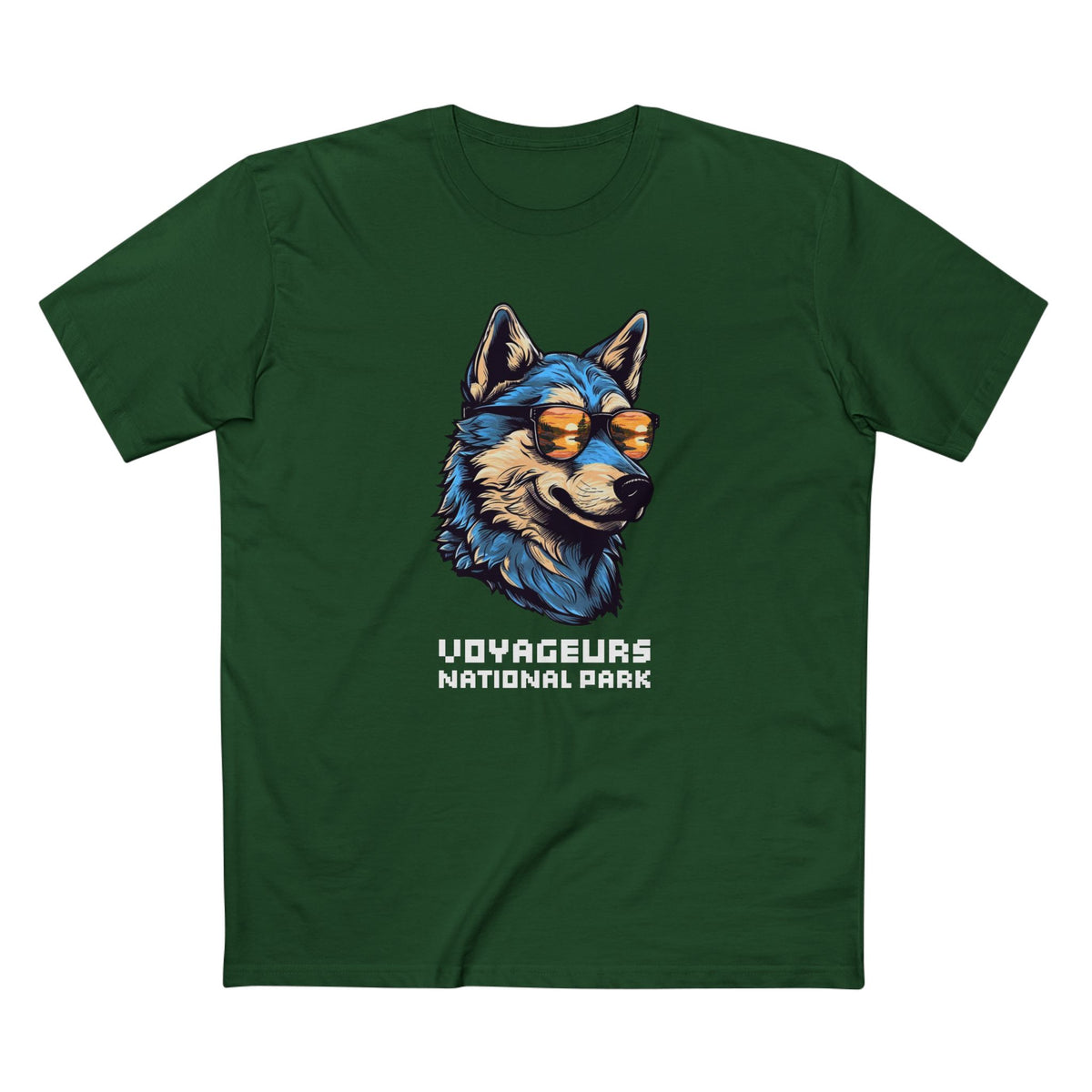 Voyageurs National Park T-Shirt - Smooth Wolf in Forest Green