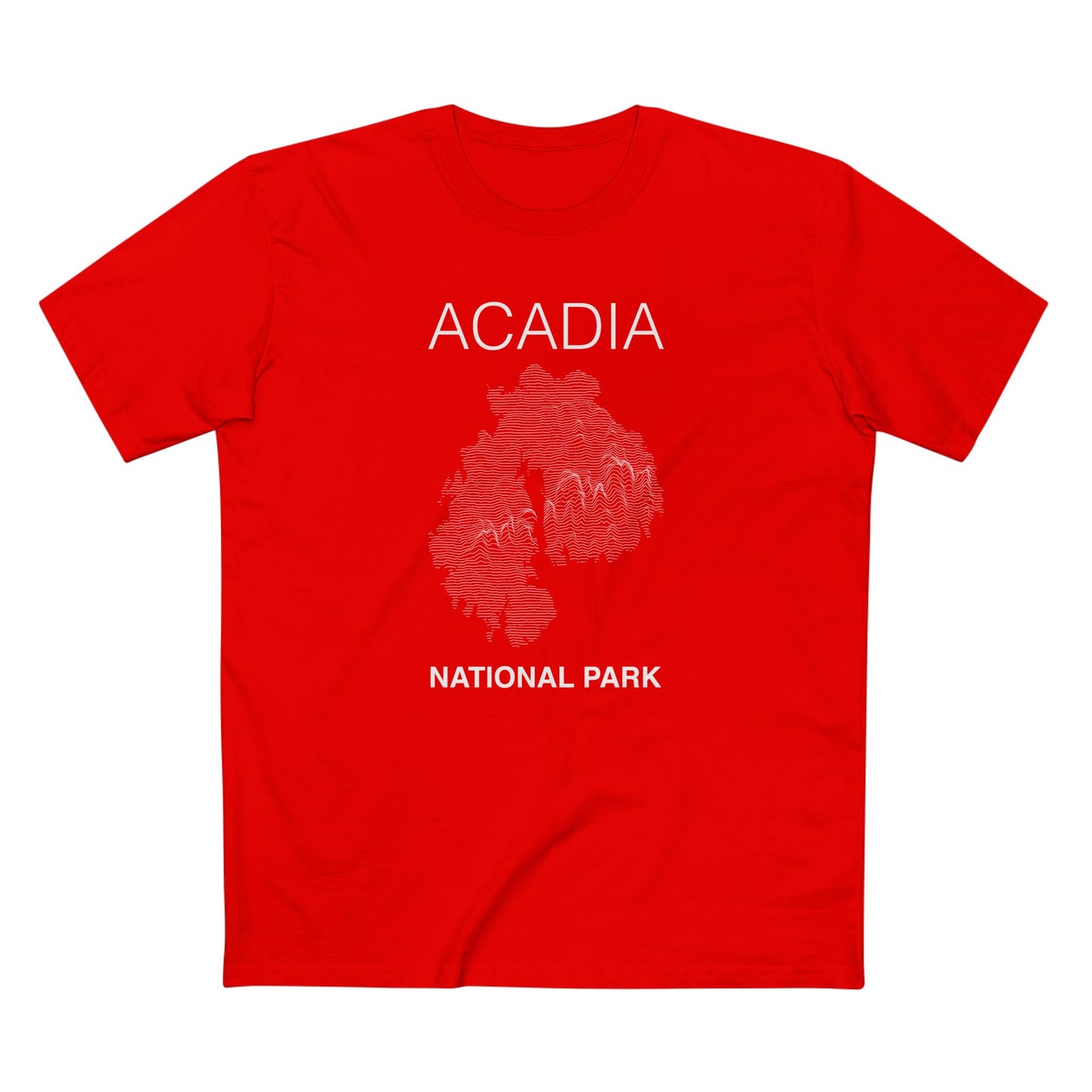 Mount Desert Island and Acadia National Park T-Shirt Lines in Red