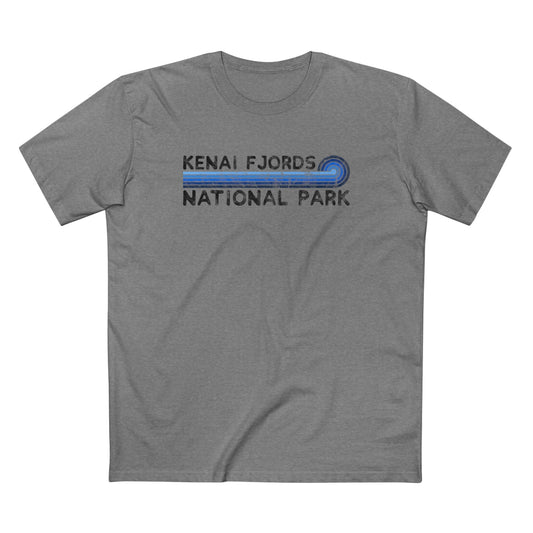 Kenai Fjords National Park T-Shirt - Blue Vintage Stretched Sunrise in Athletic Heather