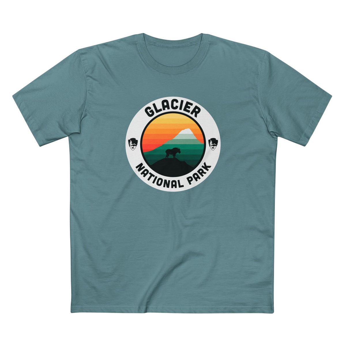 Glacier National Park T-Shirt - Round Badge Design in Slate Blue