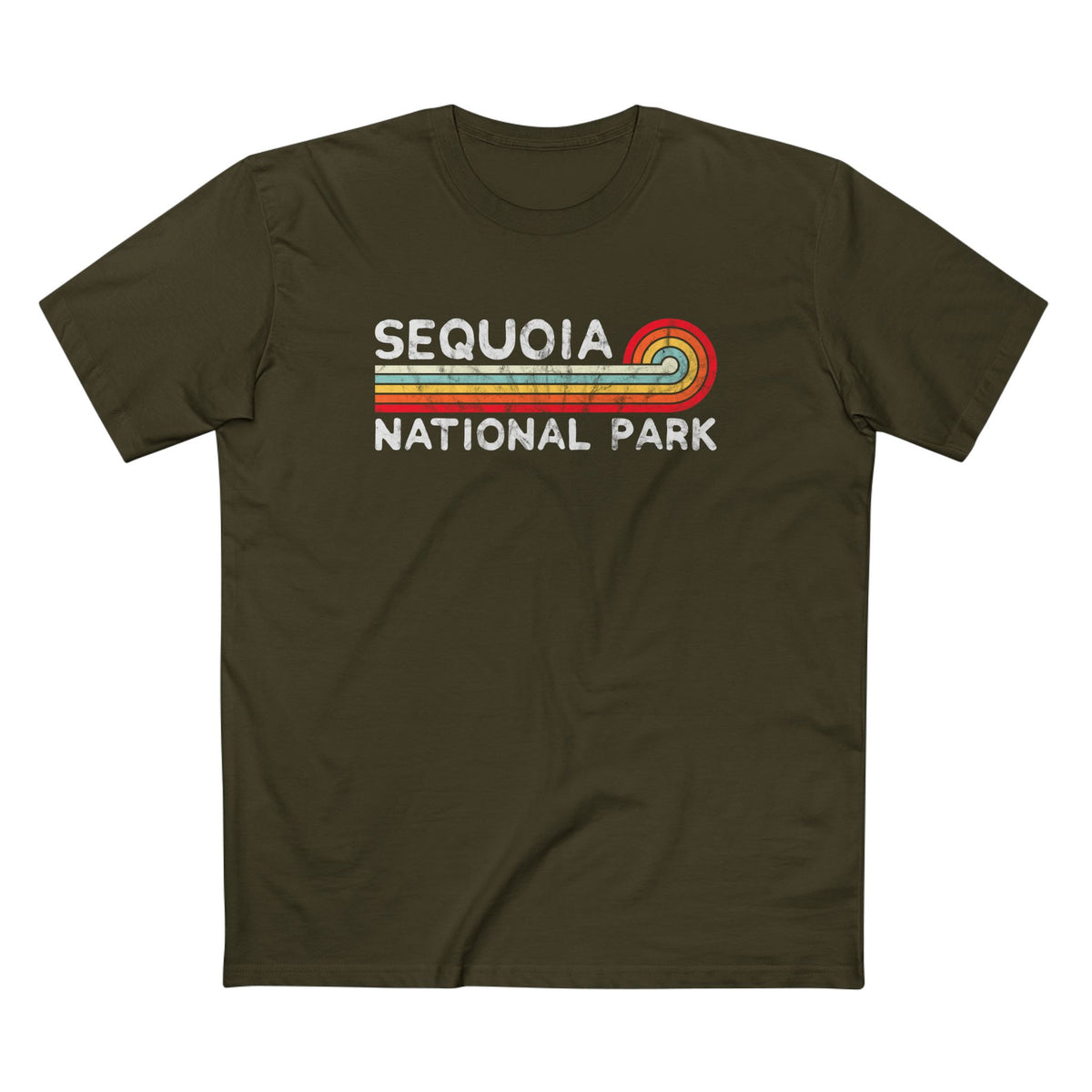 Sequoia National Park T-Shirt - Vintage Stretched Sunrise in Army