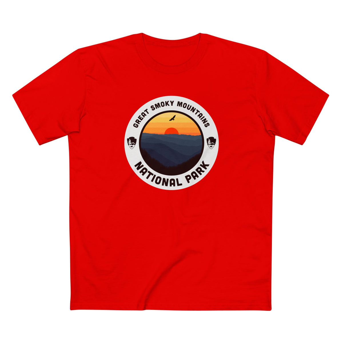Great Smoky Mountains National Park T-Shirt - Round Badge Design in Red