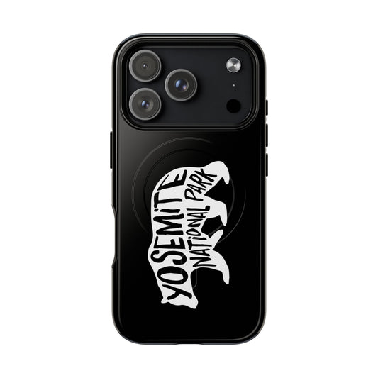 Yosemite National Park iPhone case with MagSafe featuring black bear artwork.