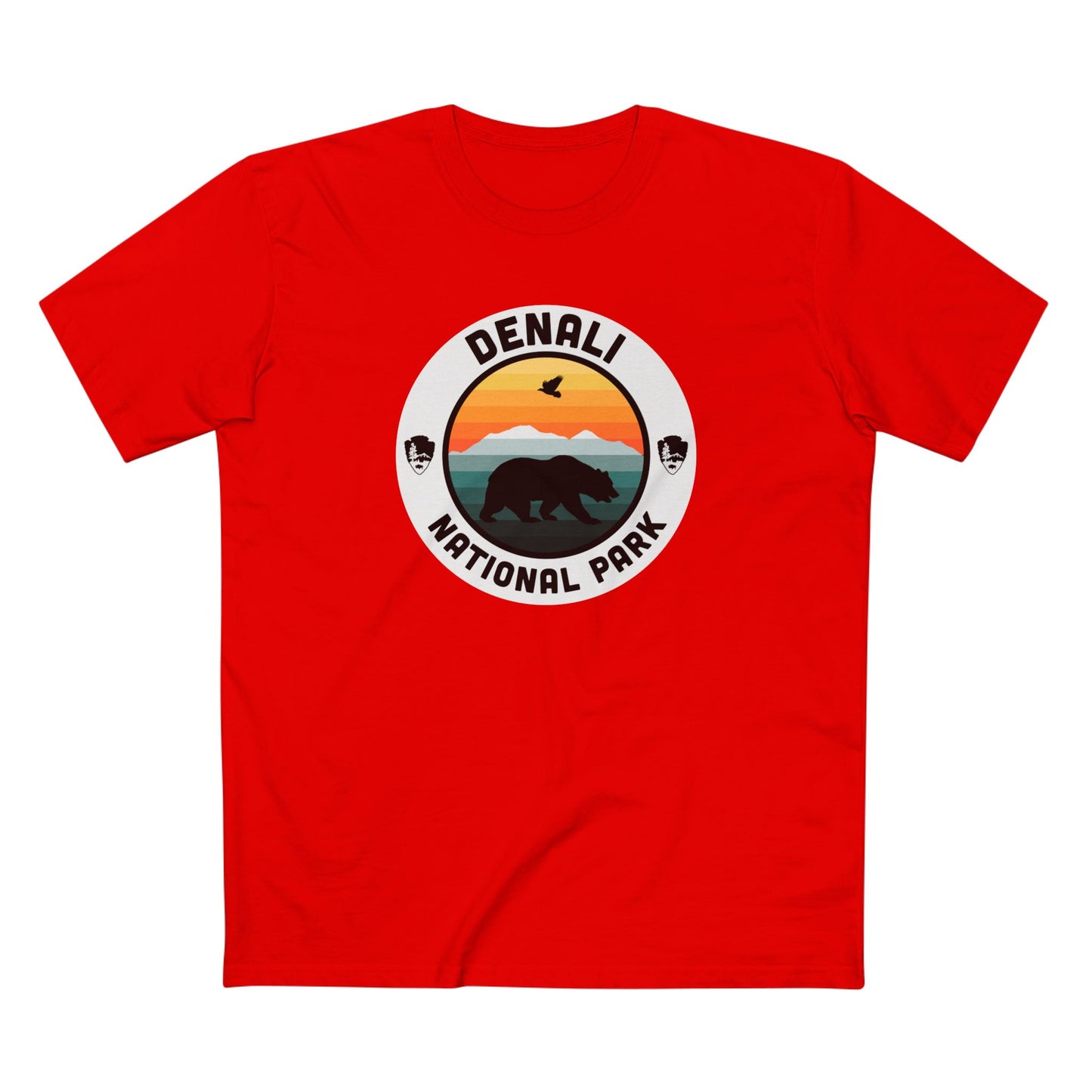 Denali National Park T-Shirt - Round Badge Design in Red