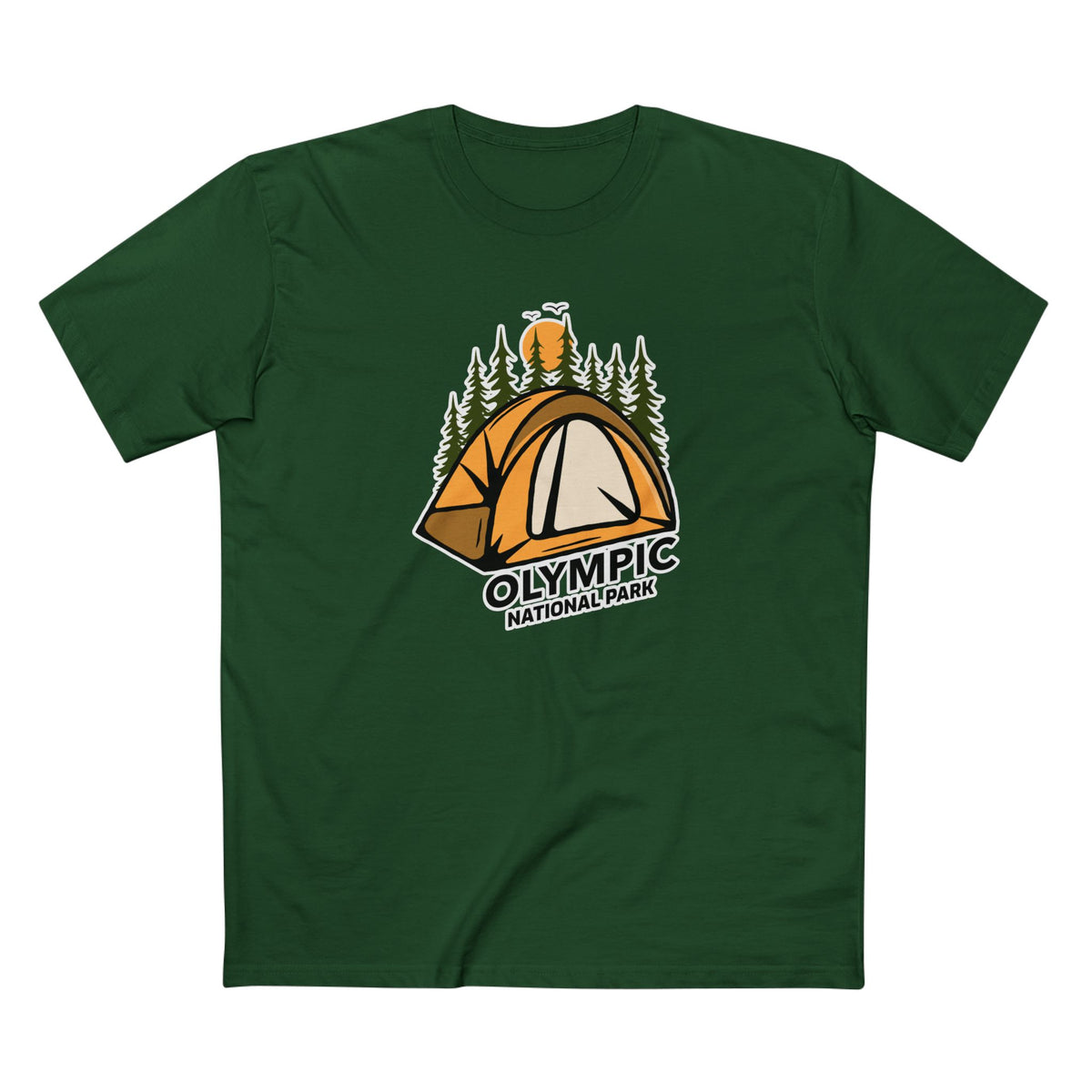 Olympic National Park T-Shirt - Camping in Forest Green