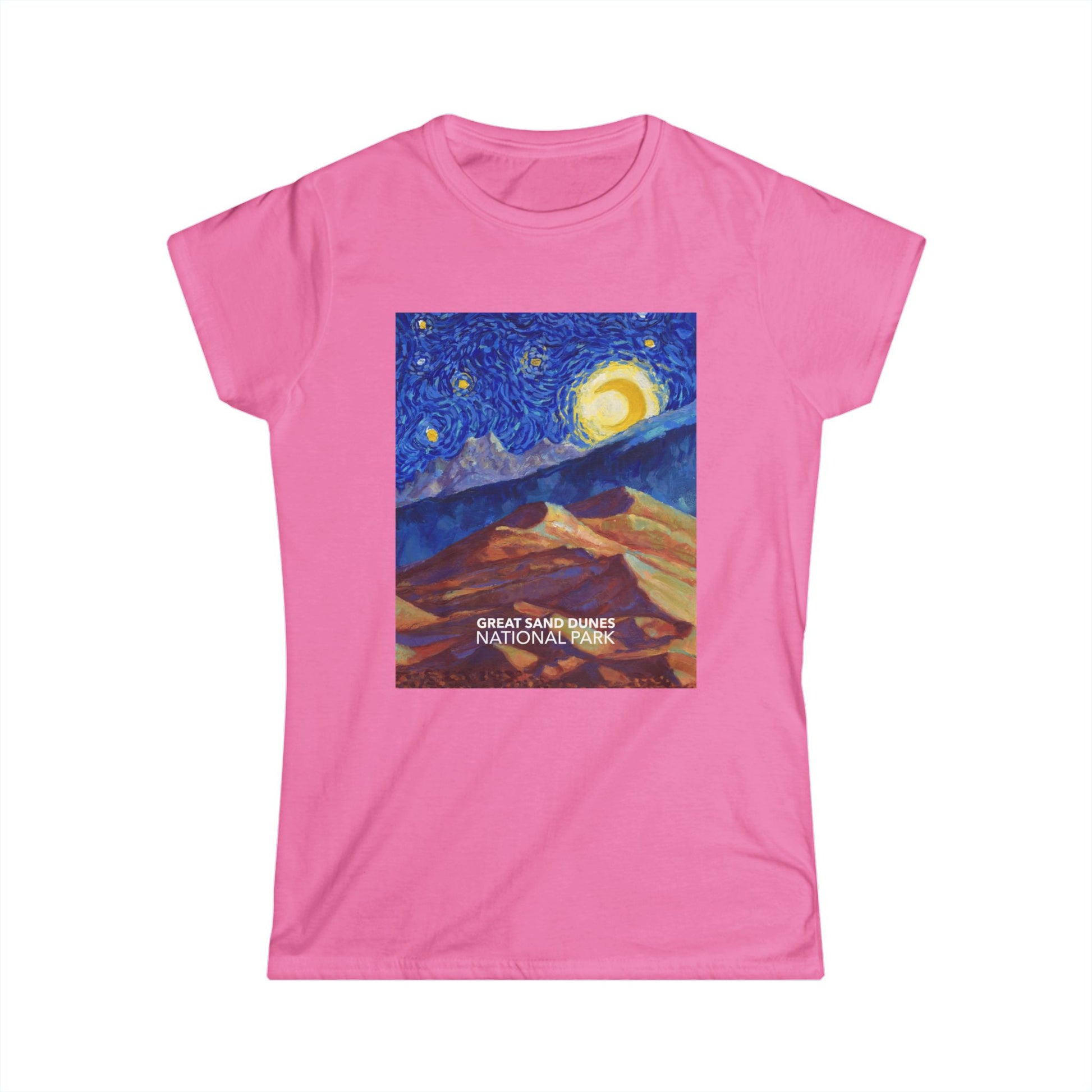 Great sand Dunes National Park t-shirt showcasing a Van Gogh ‘Starry Night’-style design