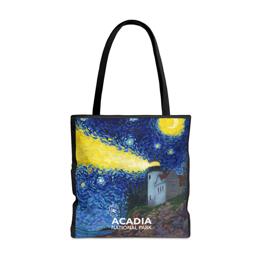Acadia National Park Tote Bag - Starry Night Lighthouse Large