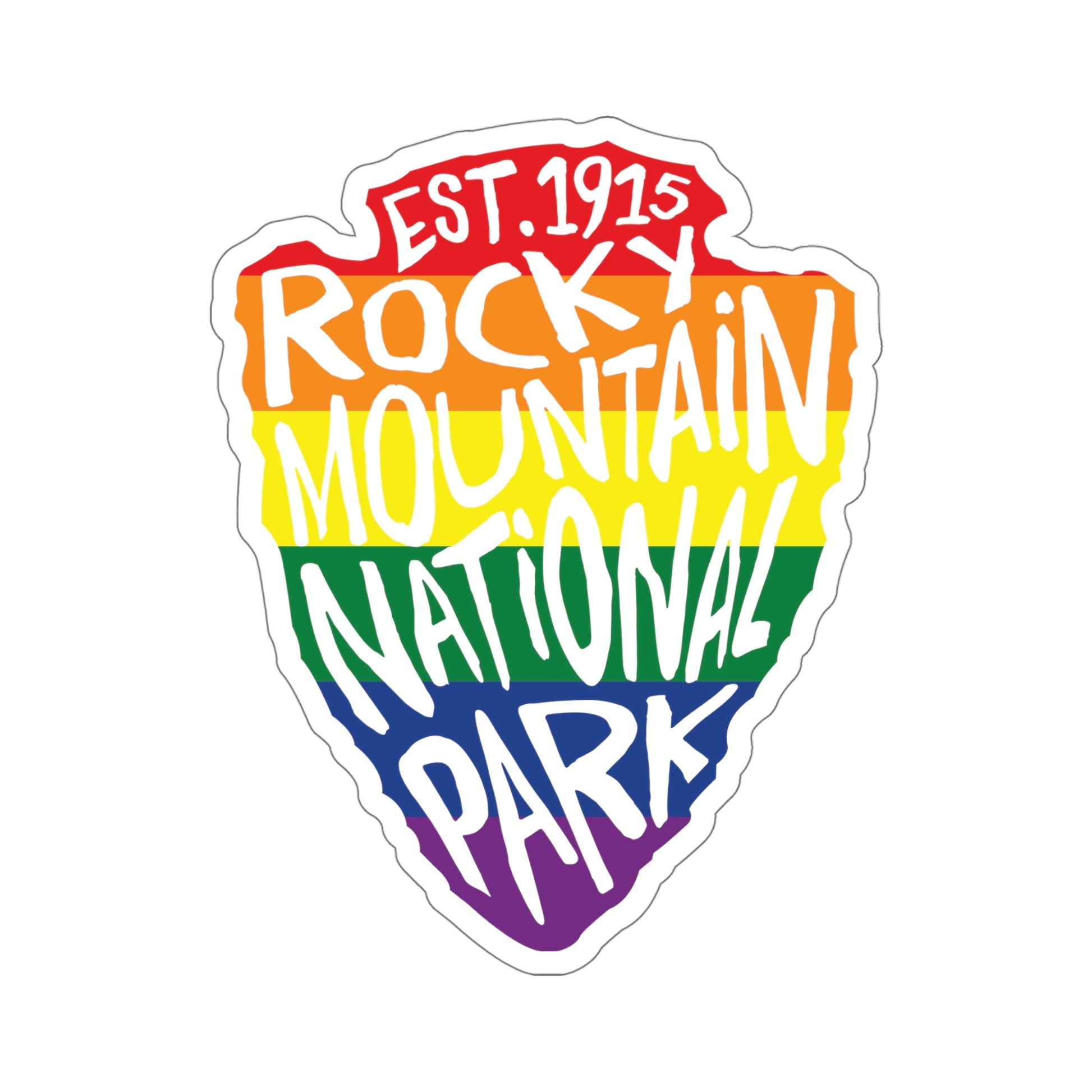 Rocky Mountain National Park sticker featuring the rainbow arrow head design