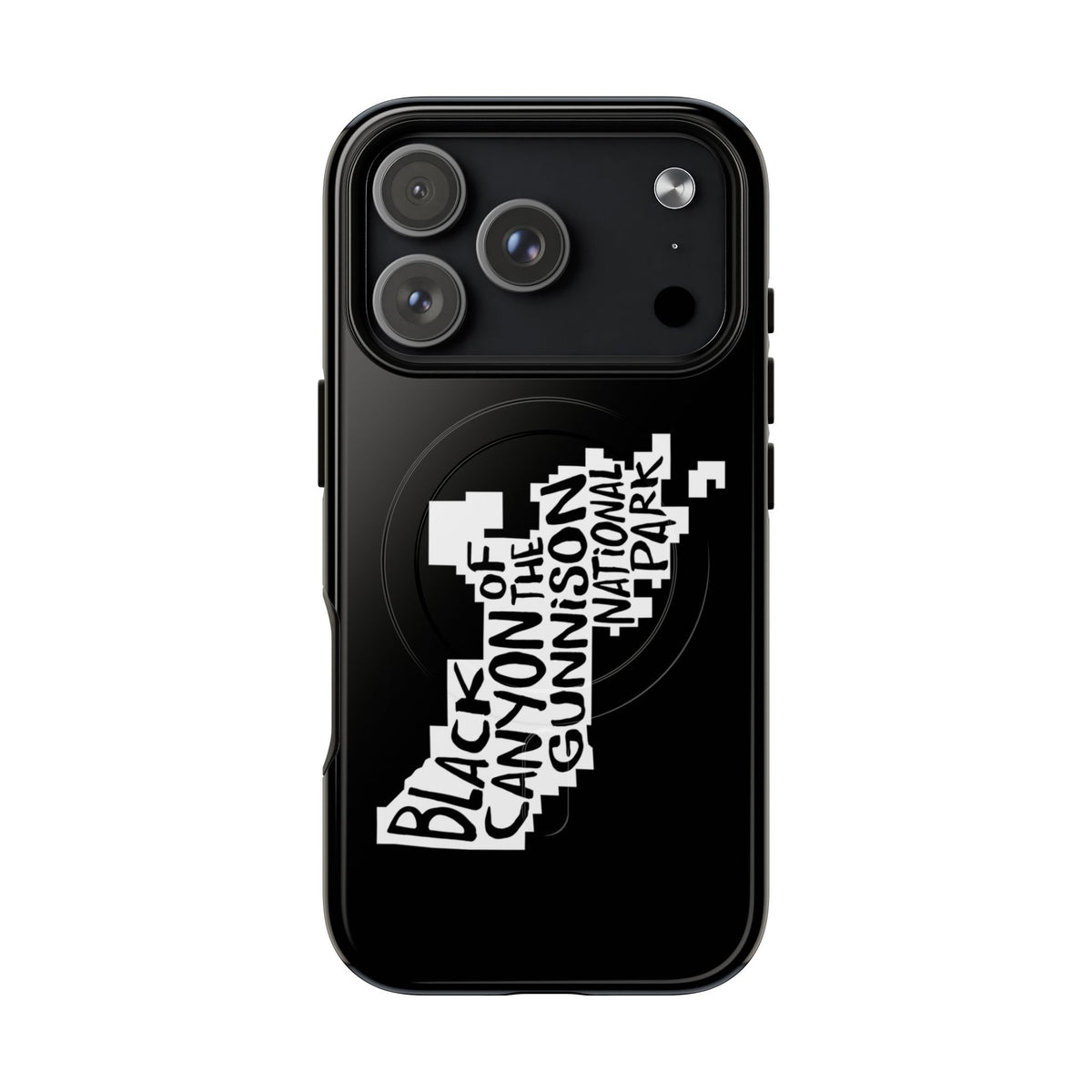 Black Canyon of the Gunnison National Park iPhone case with MagSafe featuring map artwork.