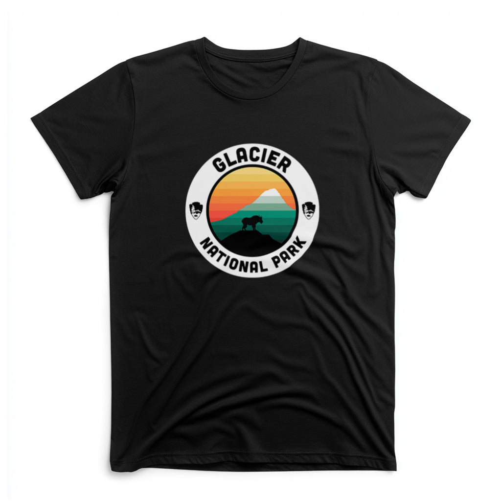 Glacier National Park T-Shirt - Round Badge Design in Black