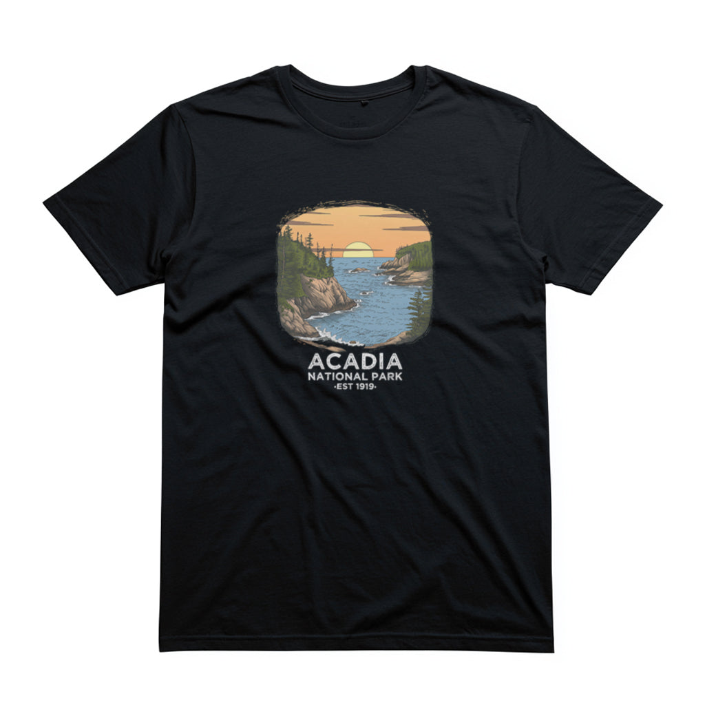 Acadia National Park T-Shirt - Vintage Design in Black
