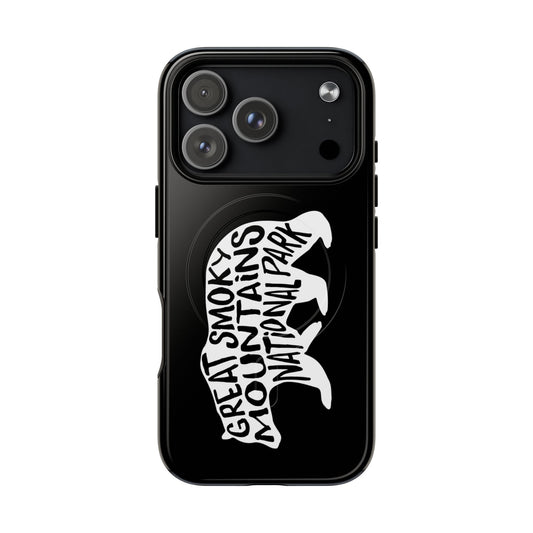 Great Smoky Mountains National Park iPhone case with MagSafe featuring black bear artwork.