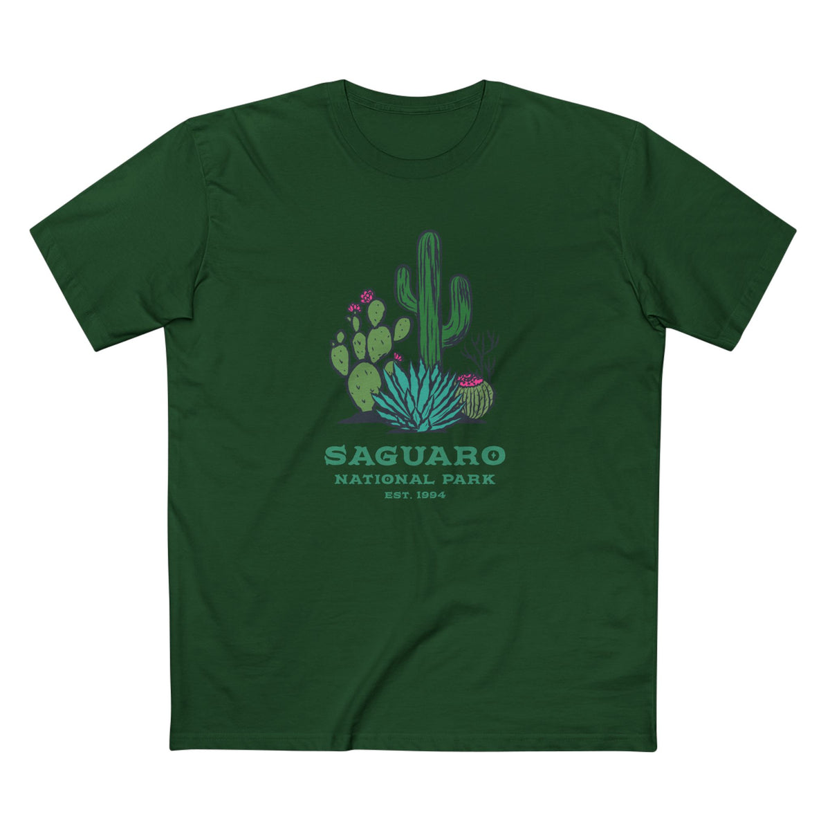 Saguaro National Park T-Shirt - Cacti Graphic in Forest Green