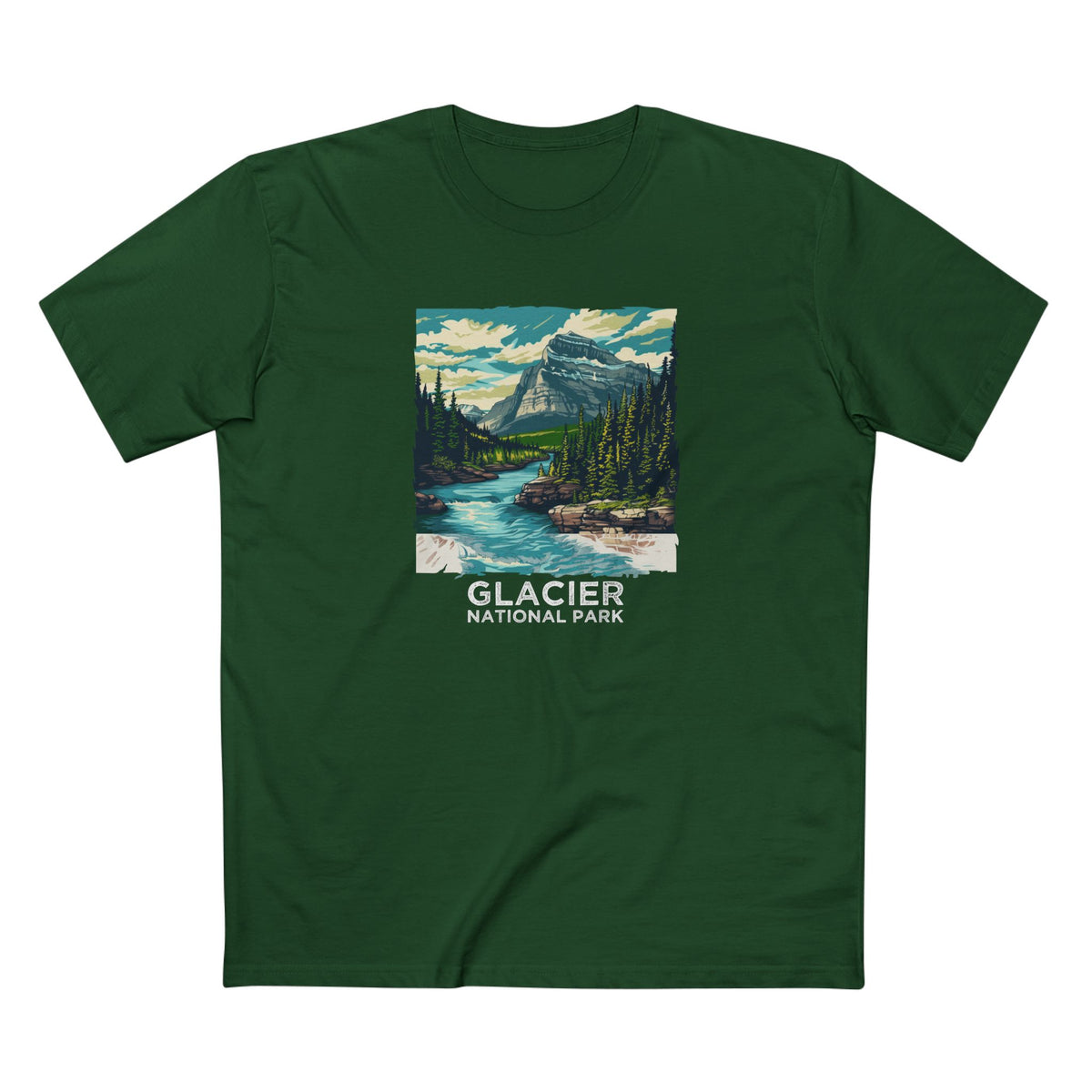 Glacier National Park T-Shirt - Vintage Design in Forest Green