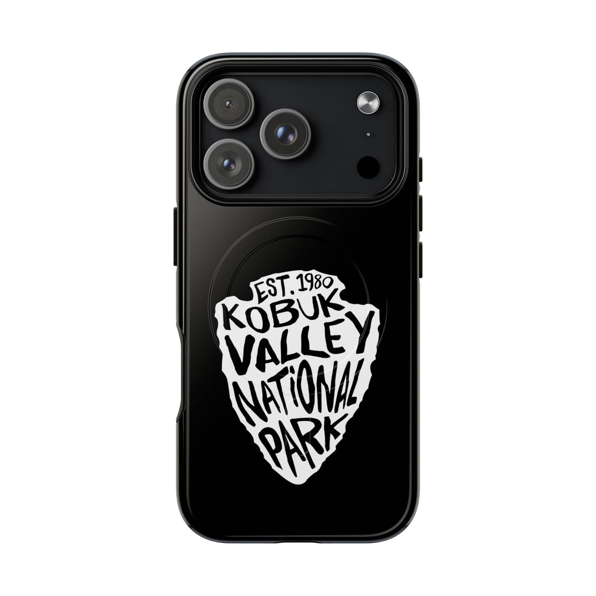 Kobuk Valley National Park iPhone case with MagSafe featuring arrowhead artwork.