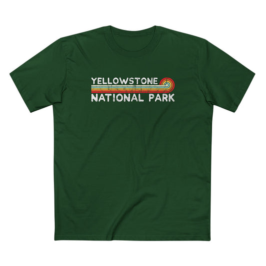 Yellowstone National Park T-Shirt - Vintage Stretched Sunrise in Forest Green