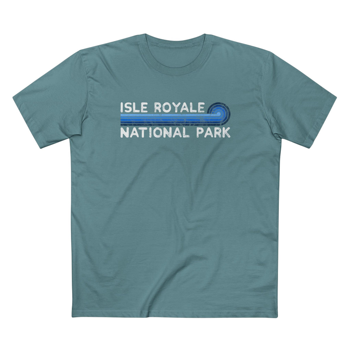 Isle Royale National Park T-Shirt - Blue Vintage Stretched Sunrise in Slate Blue