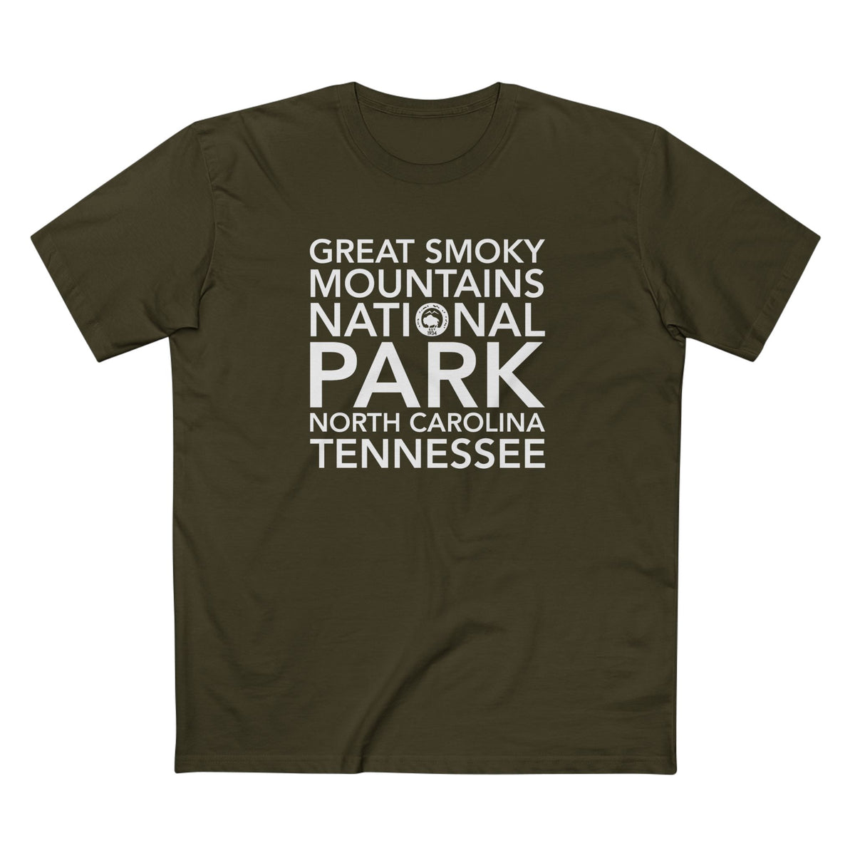 Great Smoky Mountains National Park T-Shirt Block Text in Army