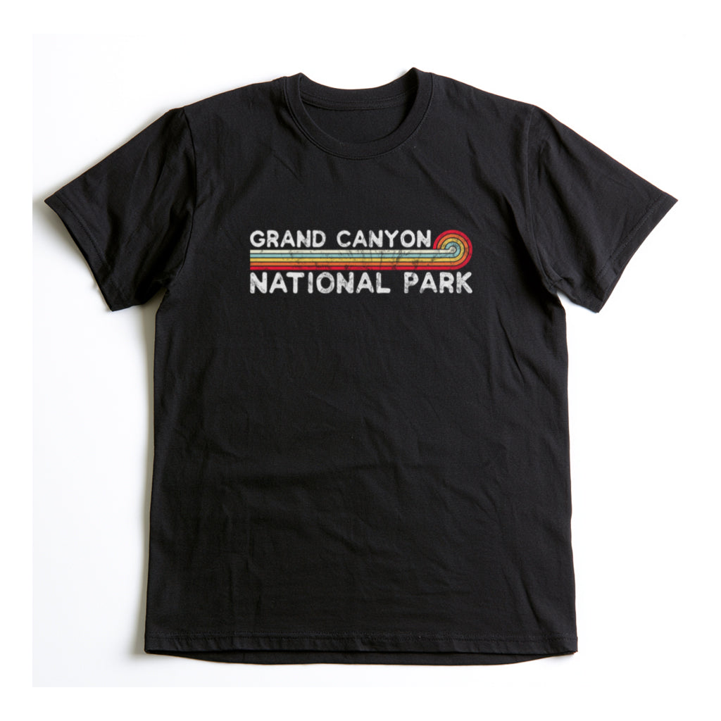 Grand Canyon National Park T-Shirt - Vintage Stretched Sunrise in Black