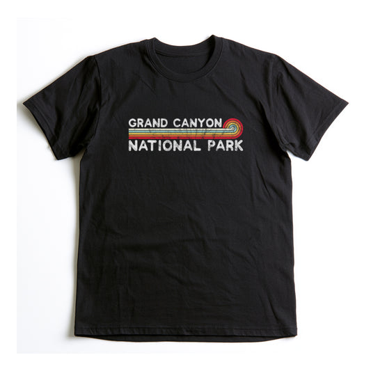 Grand Canyon National Park T-Shirt - Vintage Stretched Sunrise in Black