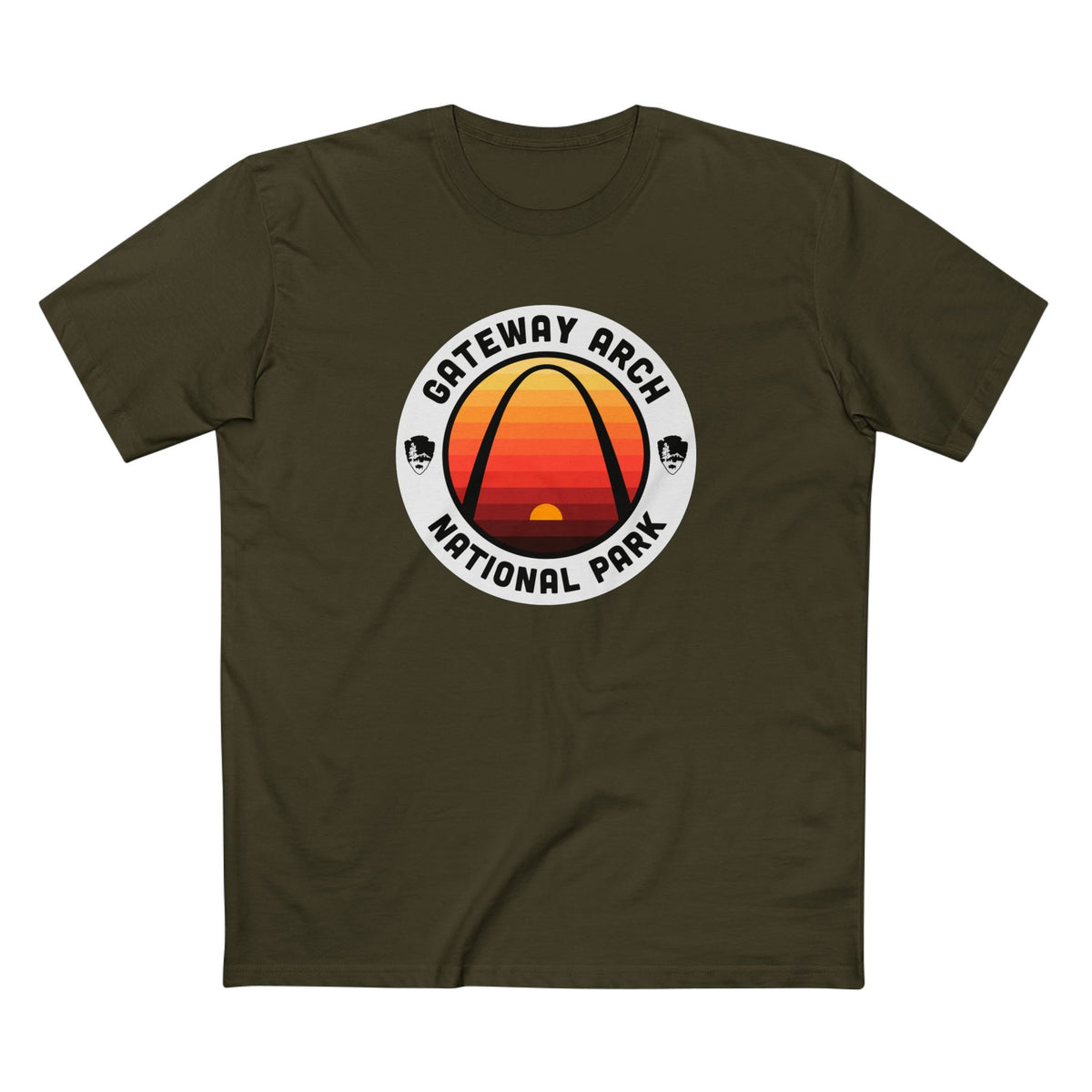 Gateway Arch National Park T-Shirt - Round Badge Design in Army