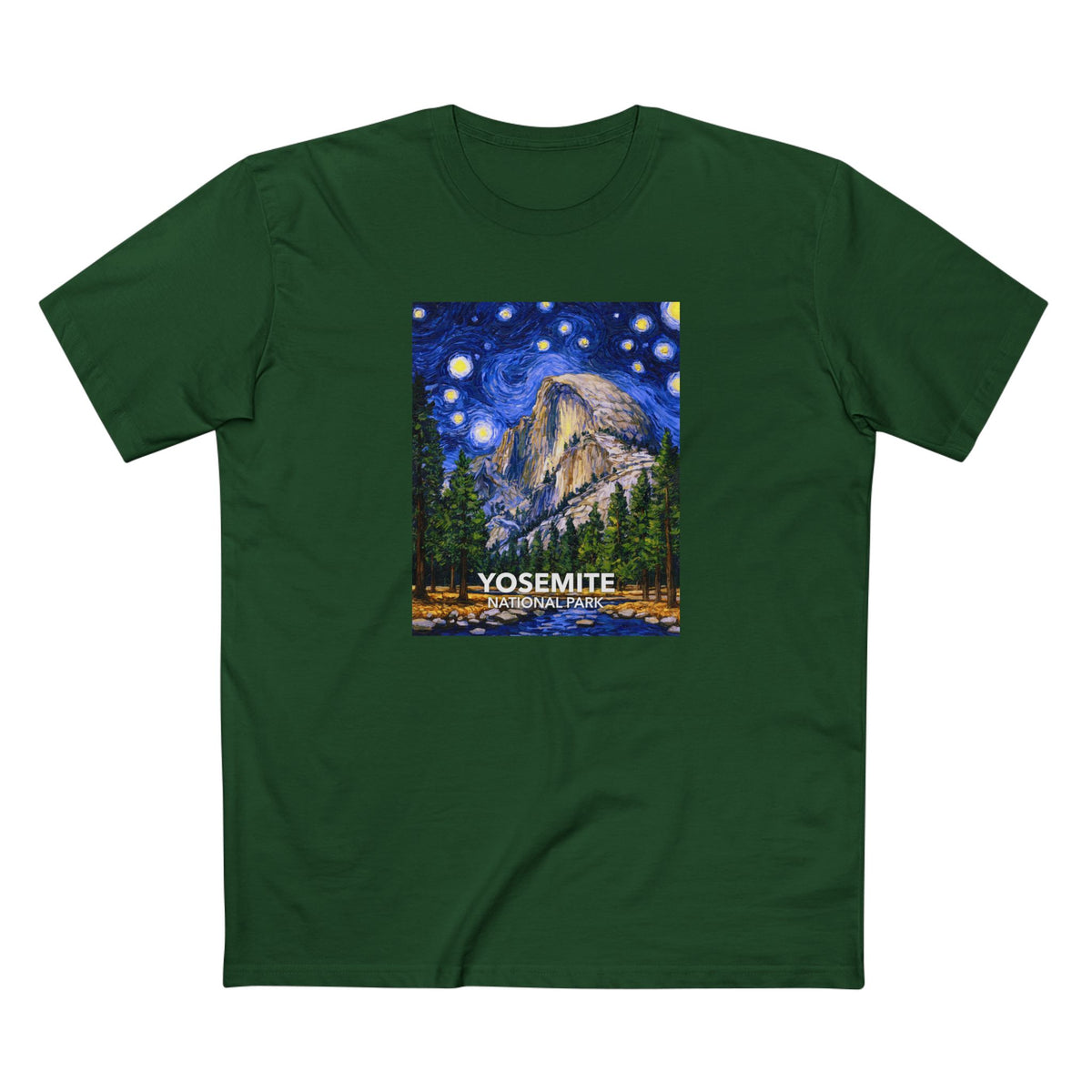 Yosemite National Park T-Shirt - The Starry Night in Forest Green
