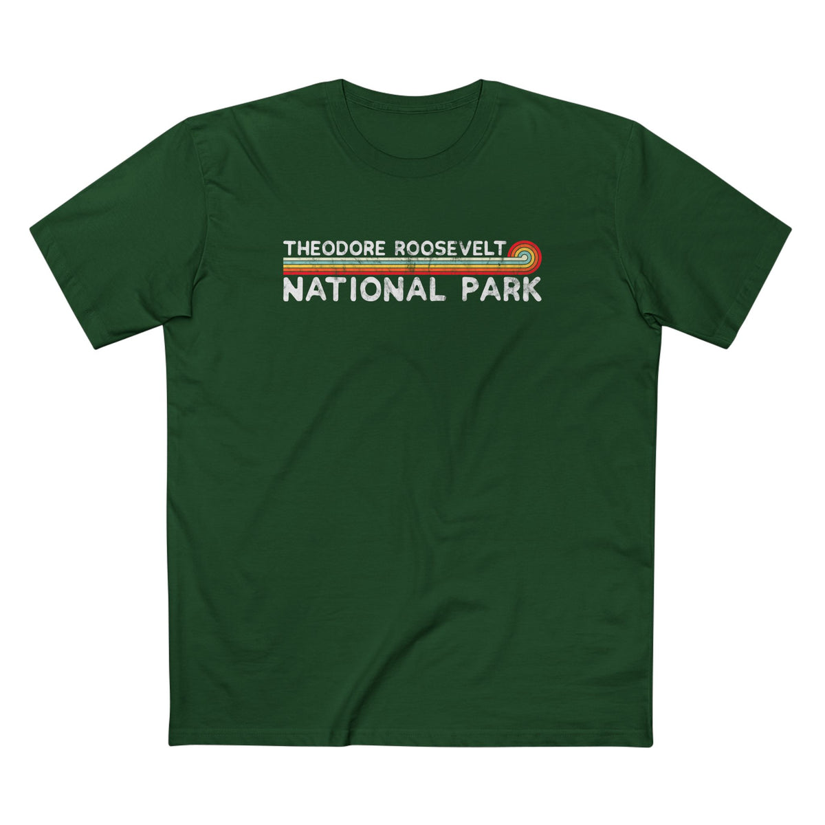 Theodore Roosevelt National Park T-Shirt - Vintage Stretched Sunrise in Forest Green