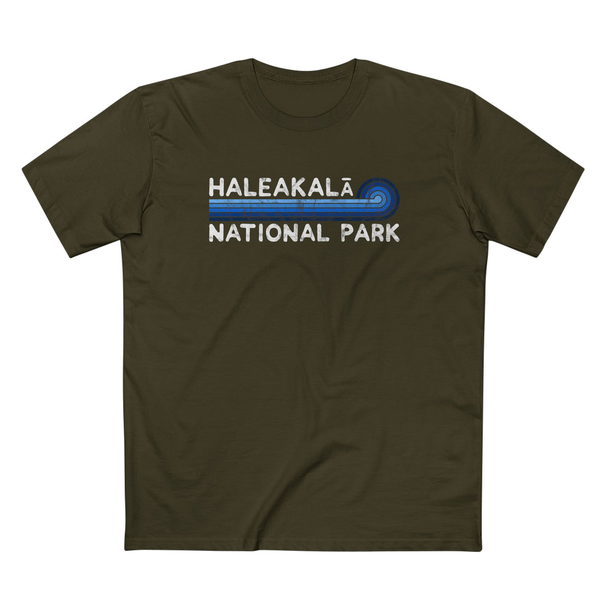 Haleakala National Park T-Shirt - Blue Vintage Stretched Sunrise in Army