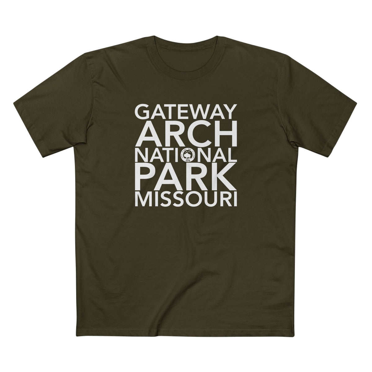 Gateway Arch National Park T-Shirt Block Text in Army