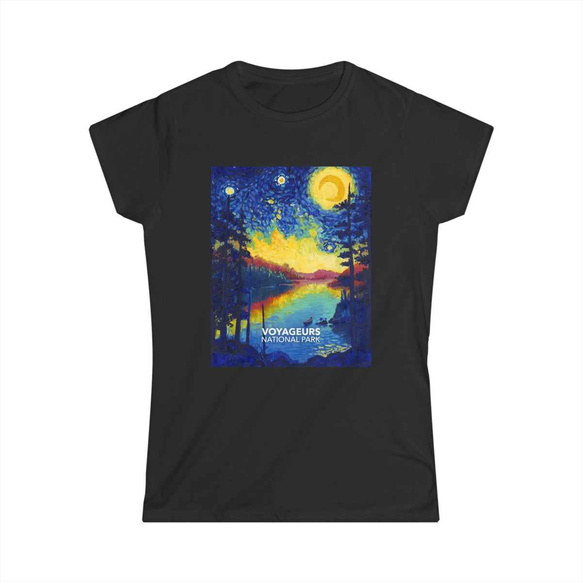 Voyageurs National Park T-Shirt - Women's Starry Night — Van Gogh ‘Starry Night’-style design — gallery image 1