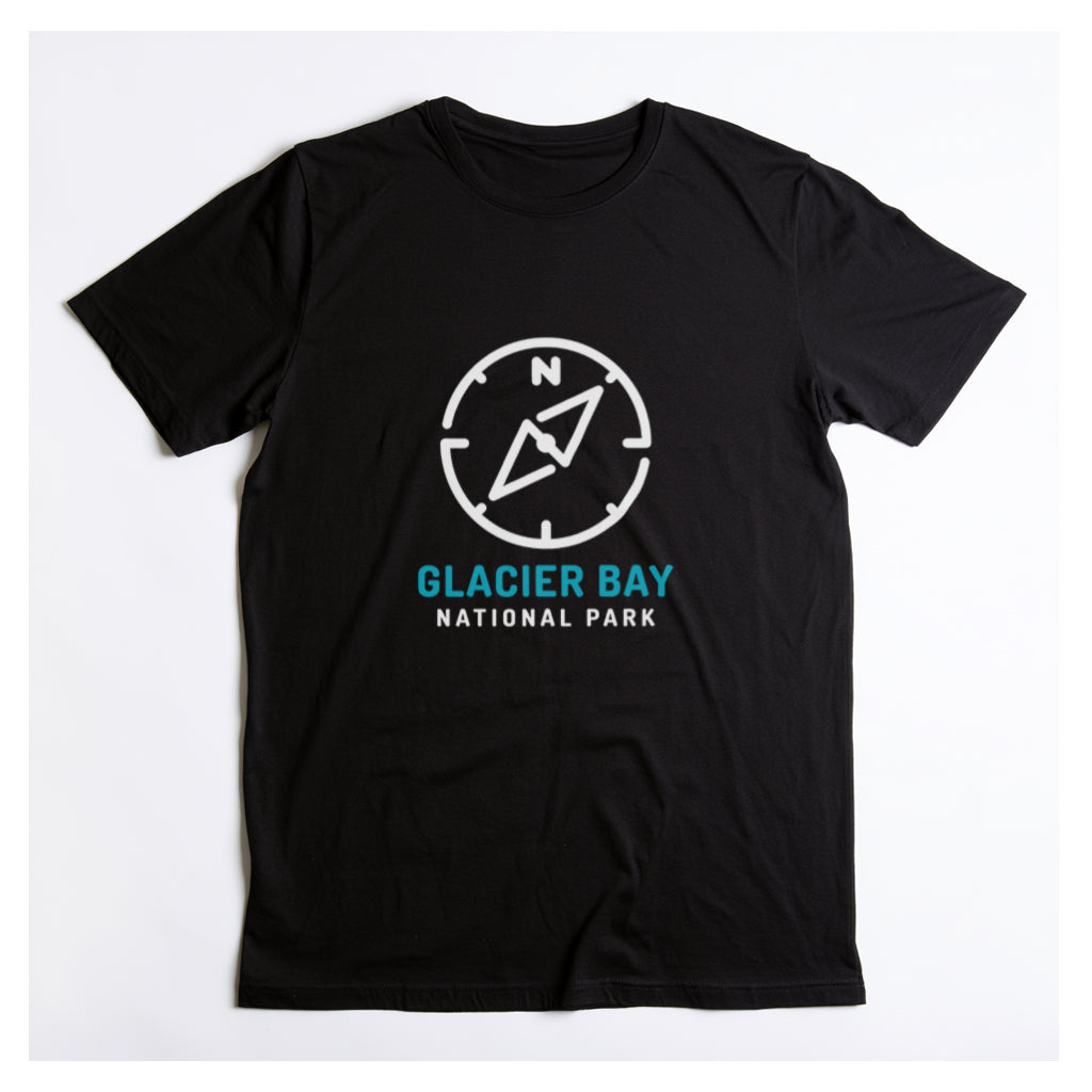 Glacier Bay National Park T-Shirt Compass Design in Black