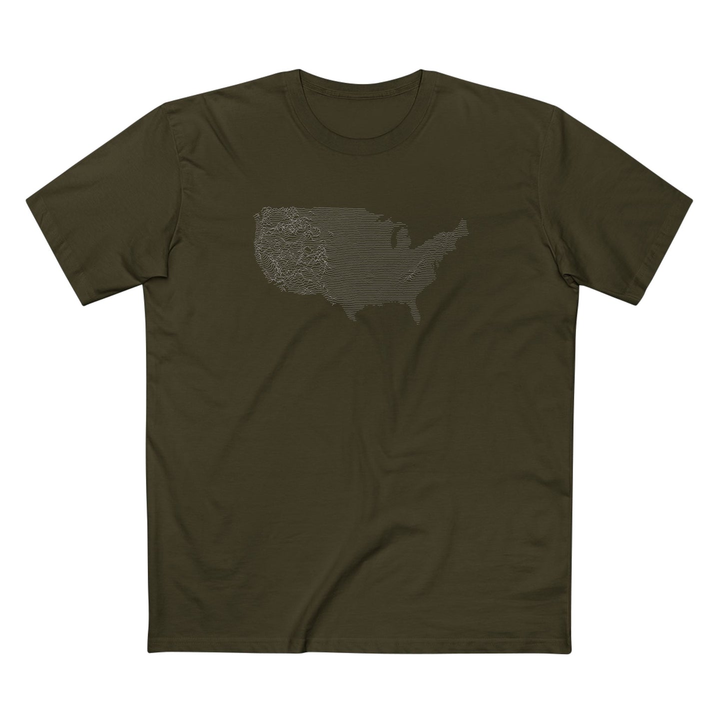 Contiguous USA T-Shirt - Topographical Lines in Army