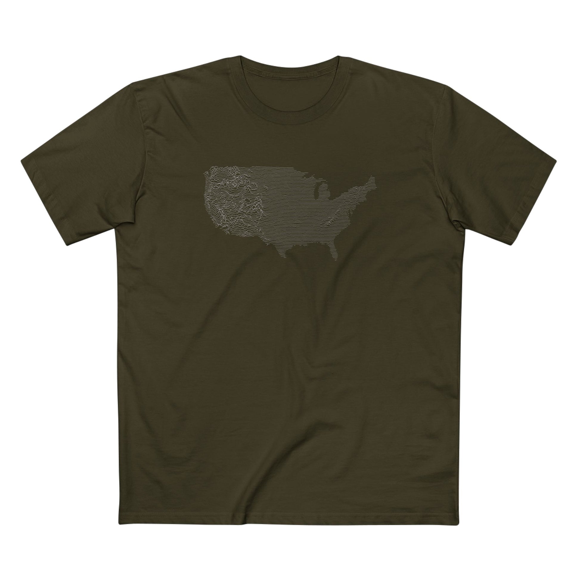 Contiguous USA T-Shirt - Topographical Lines in Army