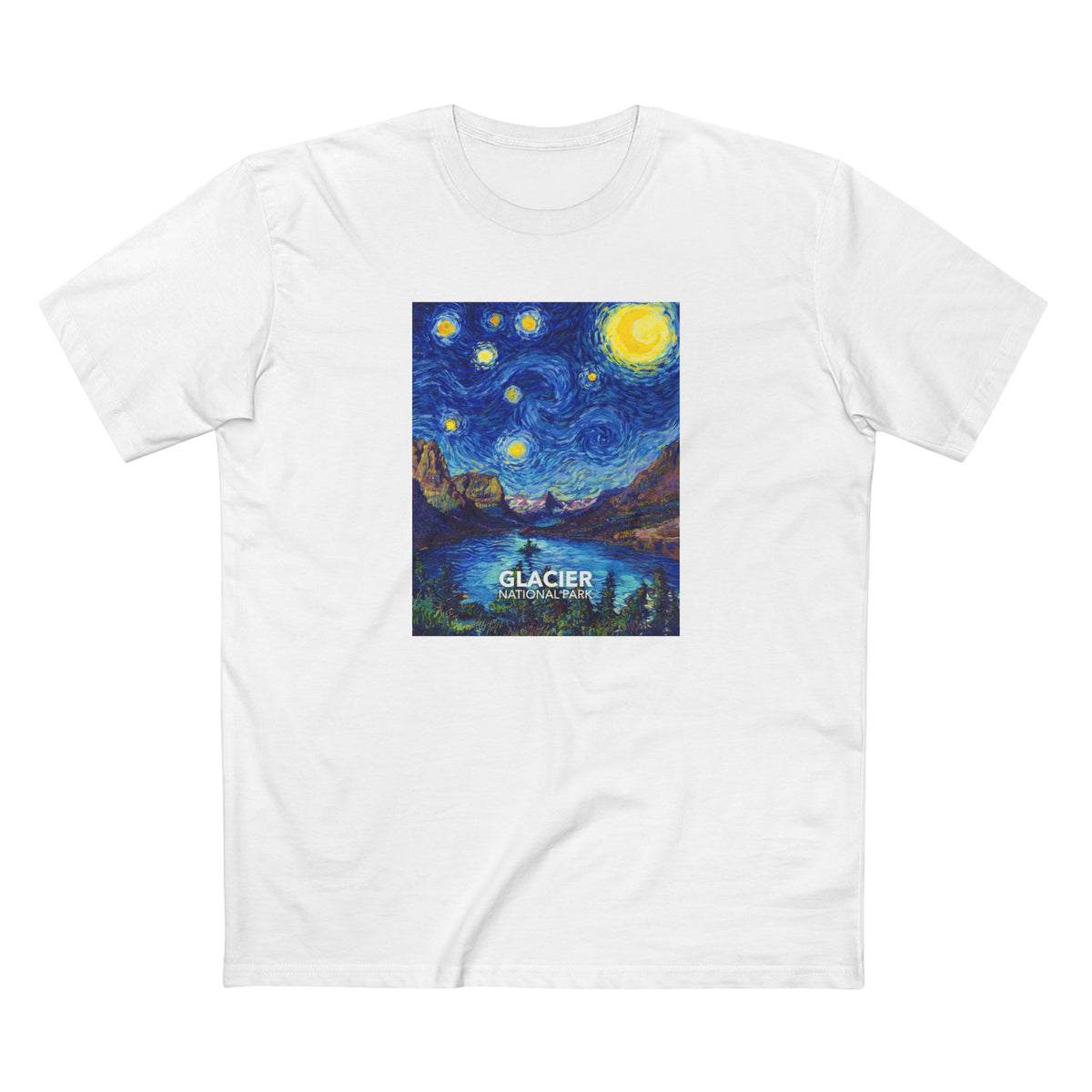 Glacier National Park T-Shirt - The Starry Night in White