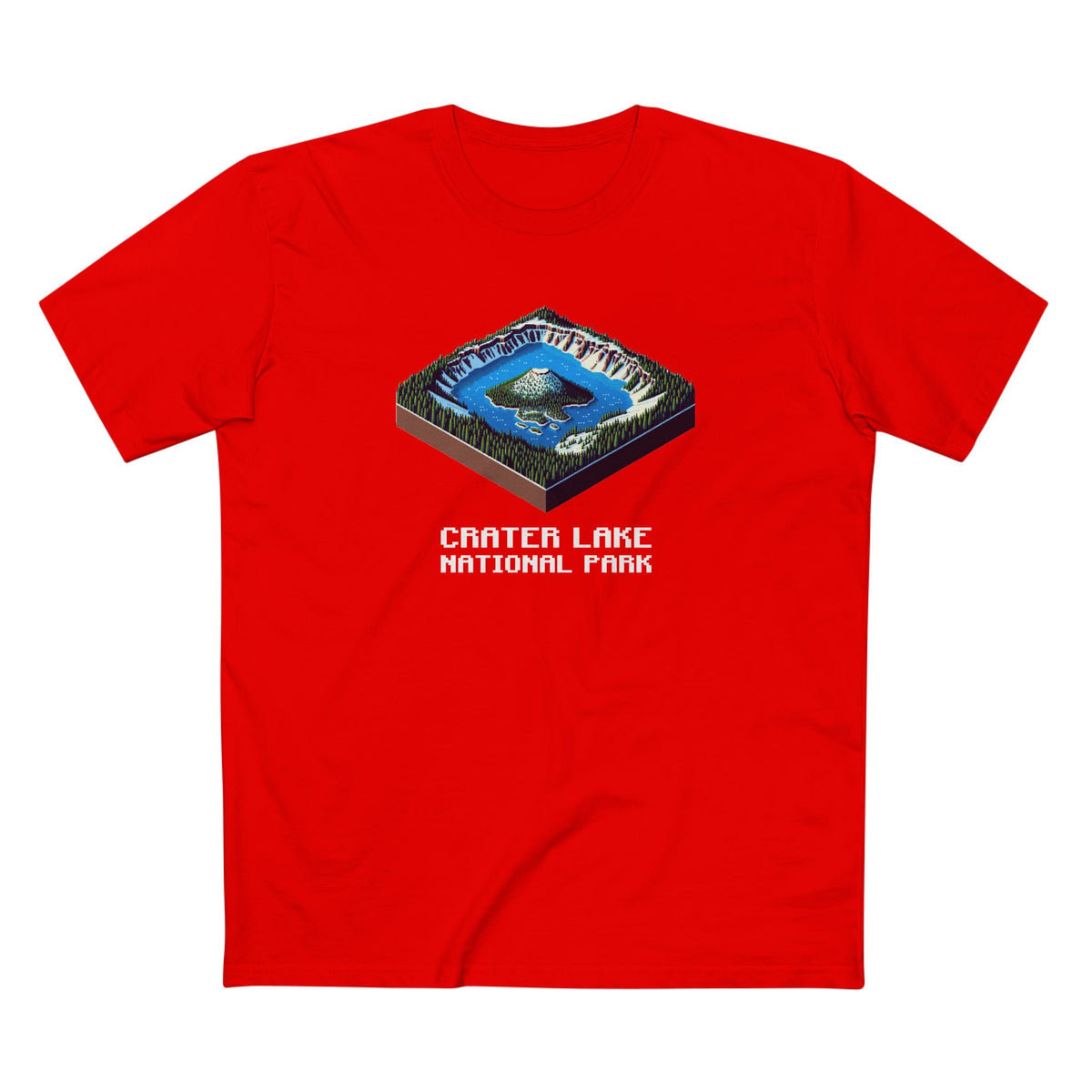 Crater Lake National Park T-Shirt - Isometric Design in Red