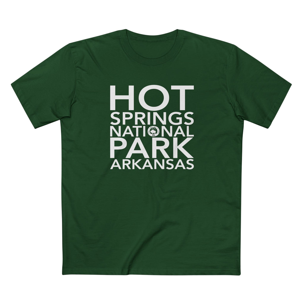 Hot Springs National Park T-Shirt Block Text in Forest Green