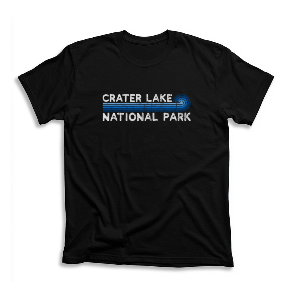 Crater Lake National Park T-Shirt - Blue Vintage Stretched Sunrise in Black