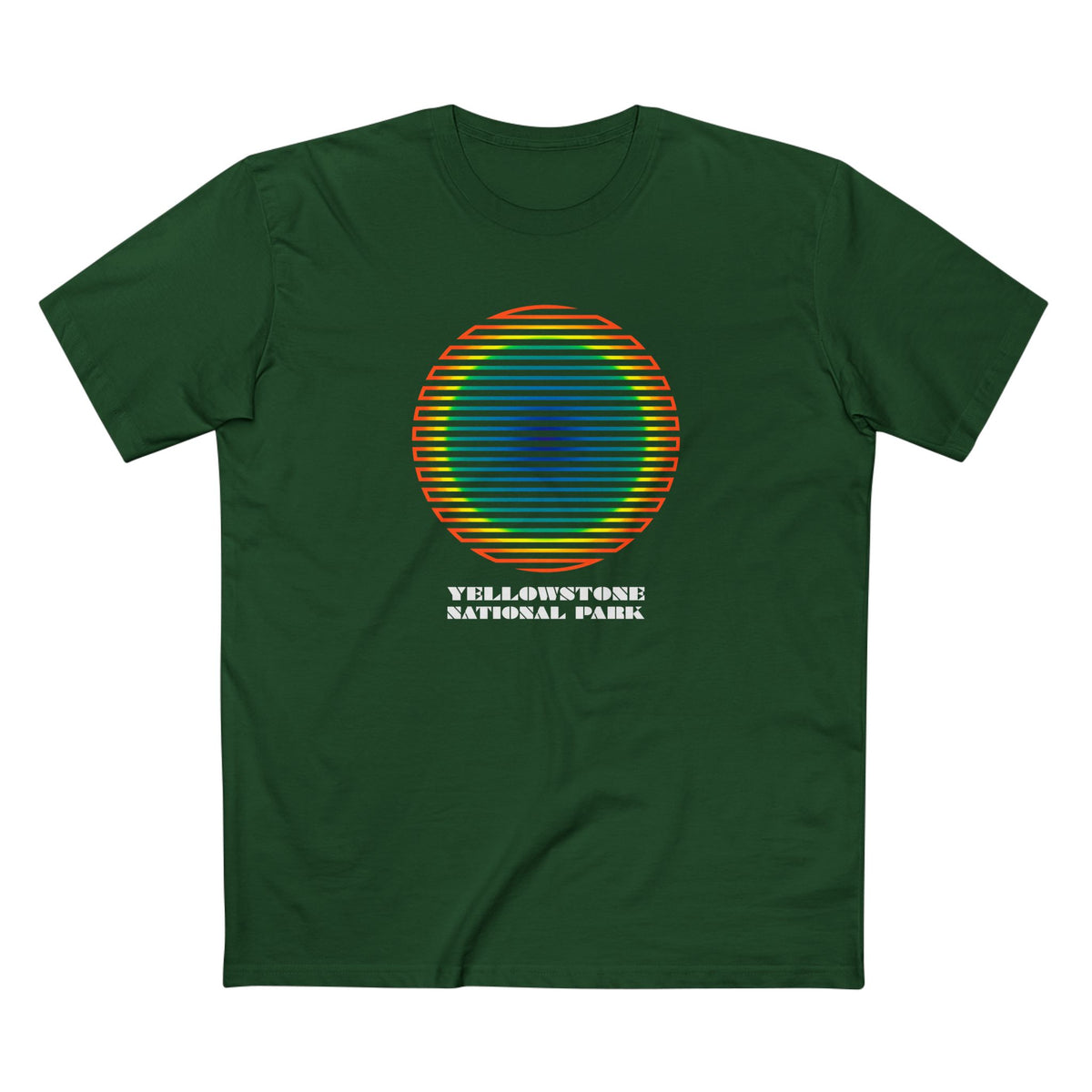 Yellowstone National Park T-Shirt - Grand Prismatic Spring Gradient in Forest Green