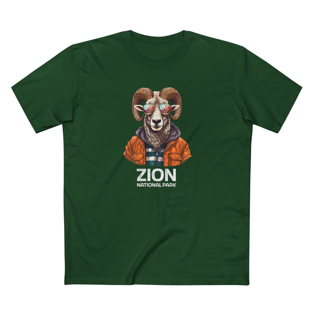 Zion National Park T-Shirt - Bighorn Sheep in Forest Green