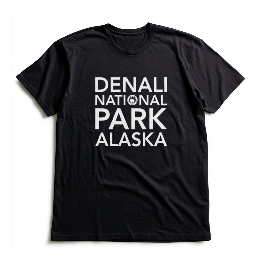 Denali National Park T-Shirt Block Text in Black