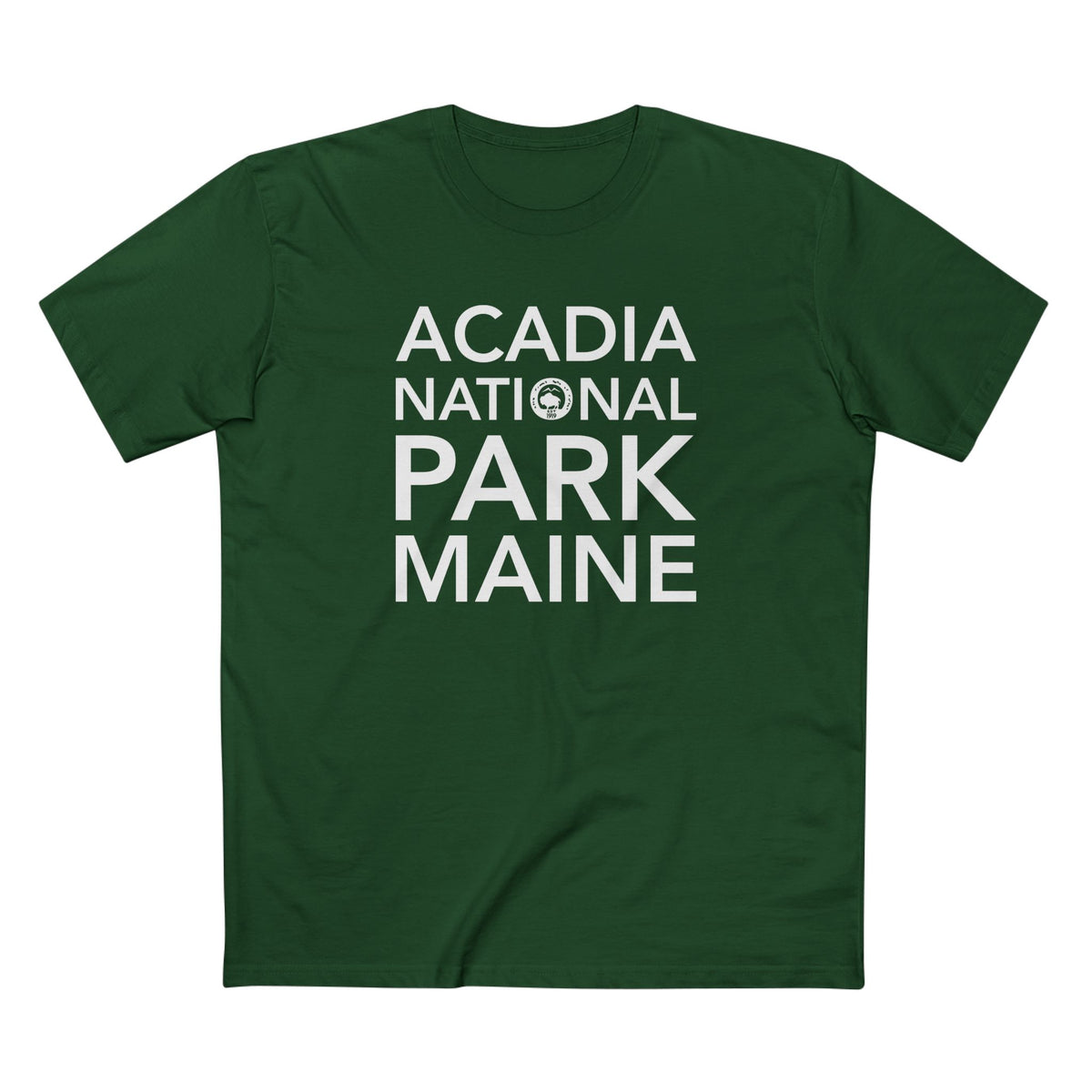 Acadia National Park T-Shirt Block Text in Forest Green