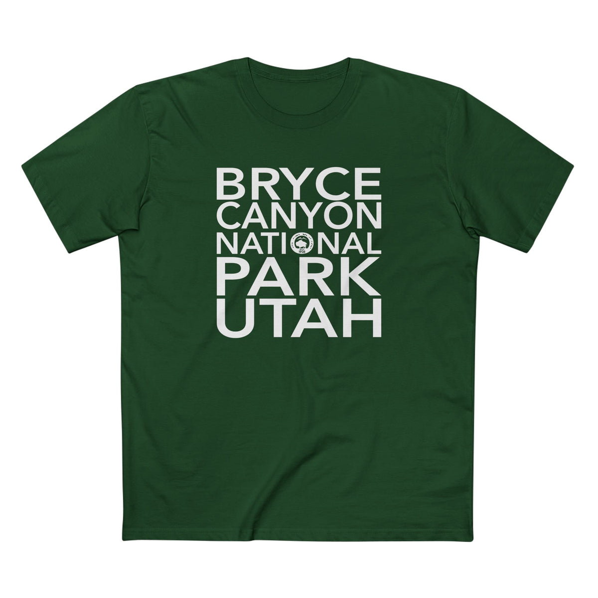 Bryce Canyon National Park T-Shirt Block Text in Forest Green