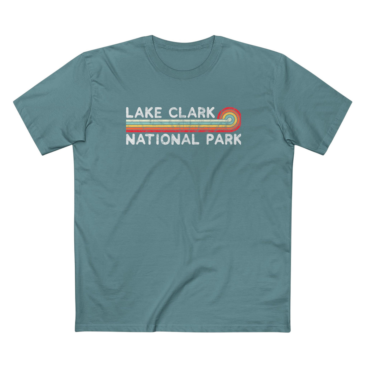 Lake Clark National Park T-Shirt - Vintage Stretched Sunrise in Slate Blue